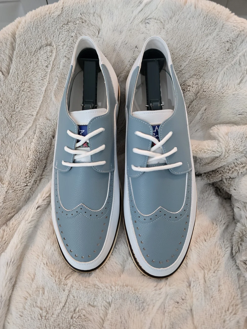 Men's Wingtip Derby Shoes in Light Blue and White